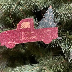 Red Christmas Truck Ornament with Tree